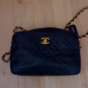 Vintage Chanel Black Lambskin Camera Bag